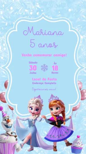 Convite Animado Aniversário Frozen com Elsa e Anna para Editar