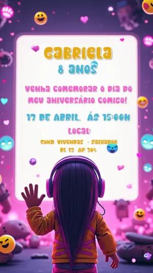 Convite Aniversário Menina Gamer para Editar Online