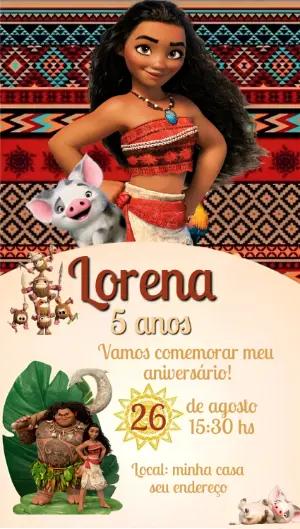 Vídeo Convite de Aniversário Moana Aventura no Mar para Editar