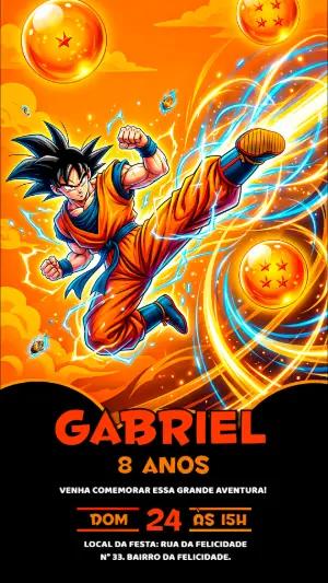 Convite de Aniversário Dragon Ball Z Goku Editável
