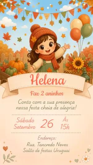 Convite de Aniversário Outono Menina Editável