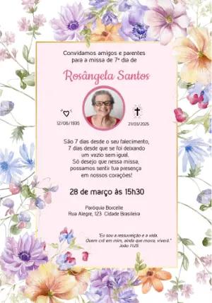 Convite de Missa Sétimo Dia Floral com Foto para Editar Online