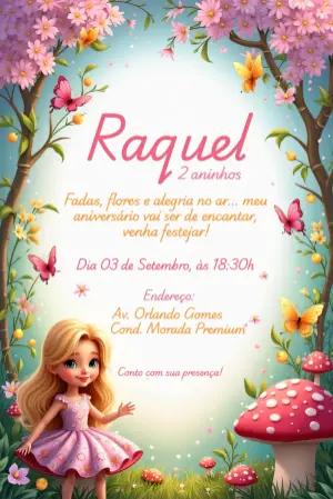 Convite de Aniversário Jardim Encantado com Fada para Editar