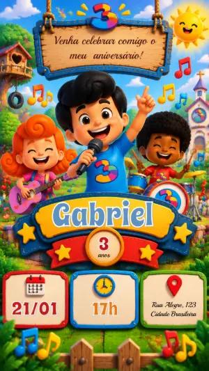 Convite de Aniversário 3 Palavrinhas Editável para Menino