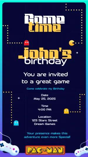Editable Pacman Game Birthday Invitation Template