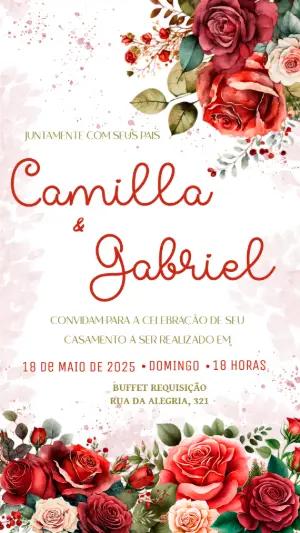 Convite de Casamento Floral com Rosas Vermelhas para Editar