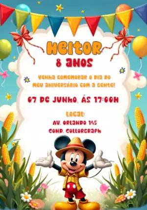 Convite de Aniversário Mickey Fazendeiro para Editar Online