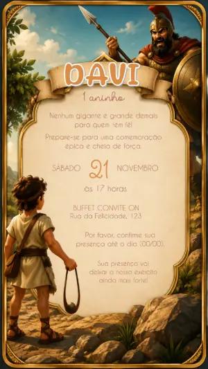 Convite de Aniversário Davi e Golias para Editar