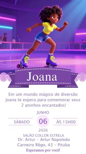 Convite de Aniversário Patinação Neon Modelo Editável
