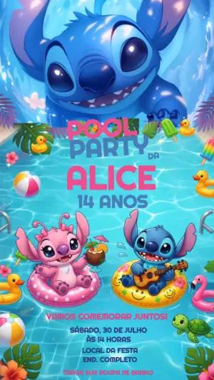 Convite Animado de Aniversário Stitch Pool Party Editável
