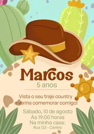 Convite Aniversário Country Vaqueiro para Editar Online