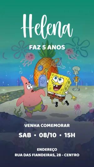 Convite de Aniversário Bob Esponja Infantil para Editar