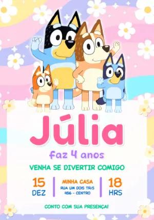 Convite Digital Aniversário Infantil Bluey e Família Editável