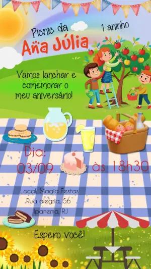 Convite de Aniversário Infantil Tema Piquenique para Editar