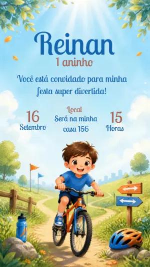 Convite Aniversário Menino na Bicicleta Modelo Editável