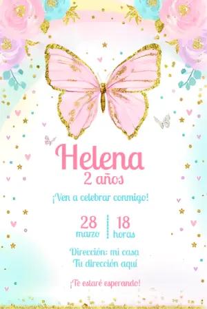 Invitación de Cumpleaños Mariposa Mágica con Brillo para Editar
