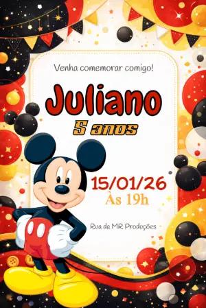 Convite de Aniversário Mickey Mouse Clássico para Editar Online