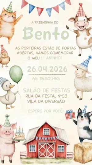 Convite de Aniversário Fazendinha Aquarela Editável