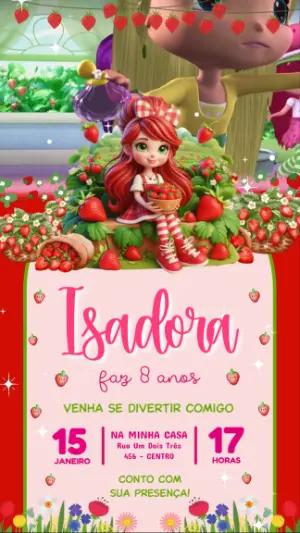 Convite Animado Aniversário Moranguinho para Editar