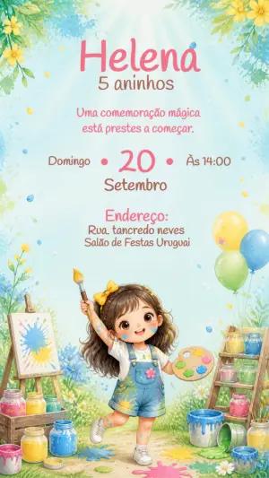 Convite de Aniversário Pintando o 7 para Editar e Imprimir