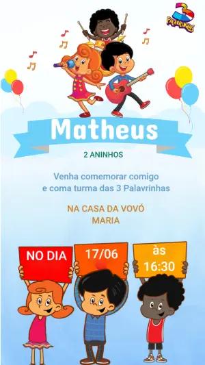 Convite de Aniversário 3 Palavrinhas Musical para Editar