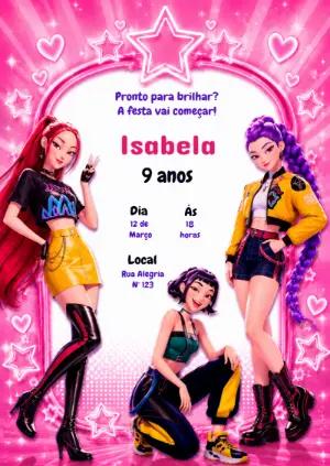Convite de Aniversário Guerreiras K-pop Editável