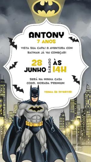 Convite de Aniversário Batman para Editar e Imprimir