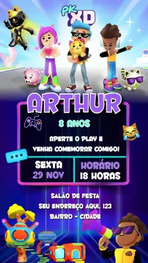 Convite de Aniversário PK XD com Personagens para Editar Online
