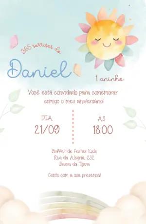 Convite Aniversário 1 Aninho Sol Sorridente Editável