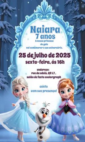 Convite de Aniversário Frozen com Elsa e Anna para Editar Online
