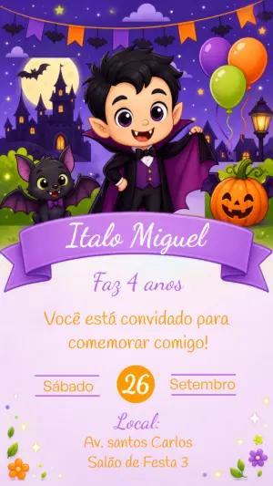 Convite de Aniversário Vampiro Fofo para Editar