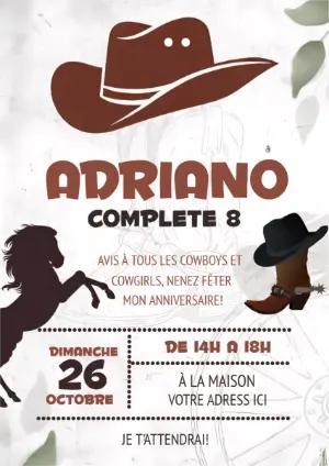 Invitation Anniversaire Cowboy Thème Western | Modèle Éditable