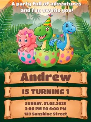 Cute Dinosaur Birthday Invitation | Editable Digital Template