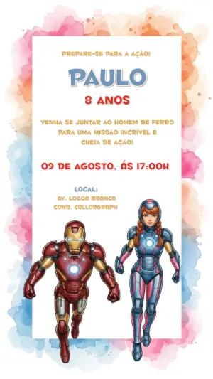 Convite de Aniversário Homem de Ferro Aquarela para Editar
