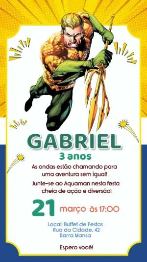 Convite de Aniversário Aquaman Super-Herói para Editar