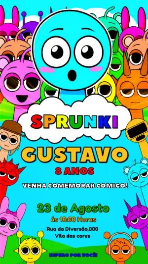 Convite de Aniversário Sprunki com Monstros para Editar Online