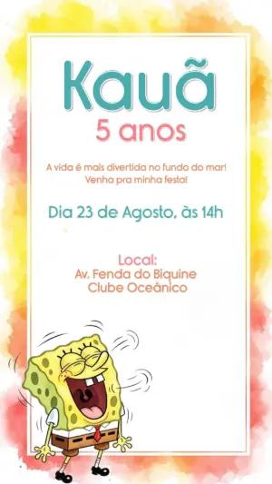 Convite de Aniversário Bob Esponja para Editar Online