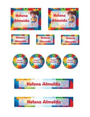 Etiquetas Escolares Tema Quebra-Cabeça Colorido para Editar