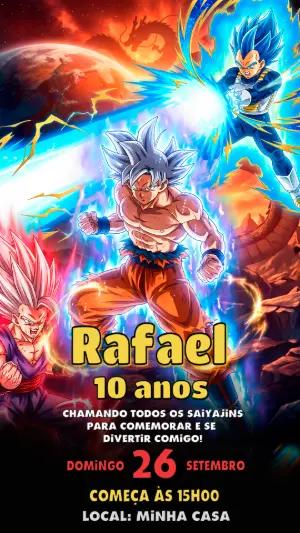 Convite de Aniversário Dragon Ball Z Editável com Goku