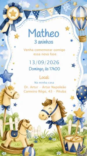 Convite de Aniversário Editável com Tema Cavalinho de Pau