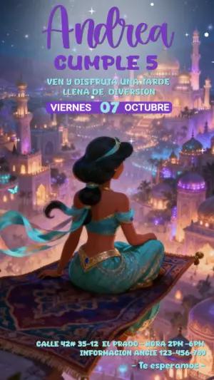 Video Invitación de Cumpleaños Princesa Jazmín para Editar