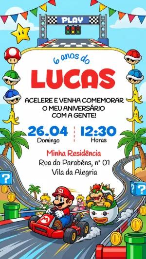 Convite de Aniversário Mario Kart Corrida para Editar Online