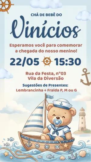 Convite Chá de Bebê Ursinho Marinheiro para Editar