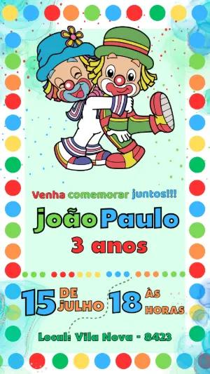 Convite de Aniversário Infantil Patati e Patatá Colorido para Editar