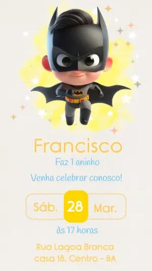 Convite Digital Aniversário Infantil Batman Cute Editável
