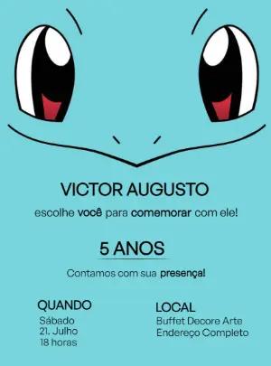 Convite Aniversário Squirtle Pokémon para Editar Online