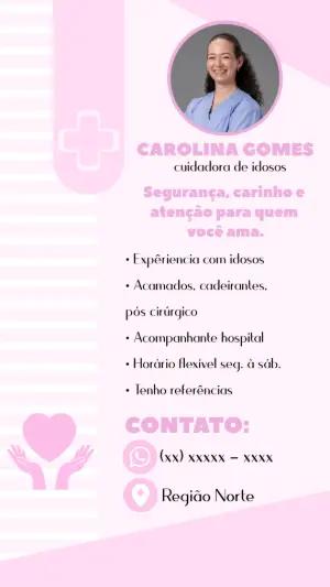 Cartão de Visita Cuidador de Idosos Rosa para Editar Online