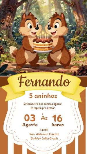 Convite de Aniversário Tico e Teco Digital para Editar