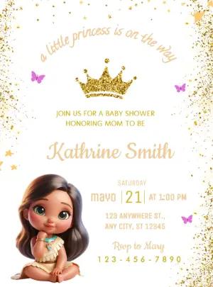Princess Baby Shower Invitation with Gold Glitter | Editable Template
