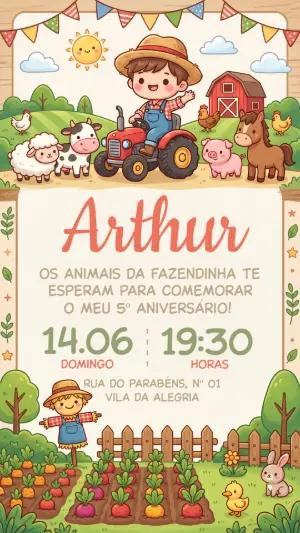 Convite de Aniversário Fazendinha Menino Editável